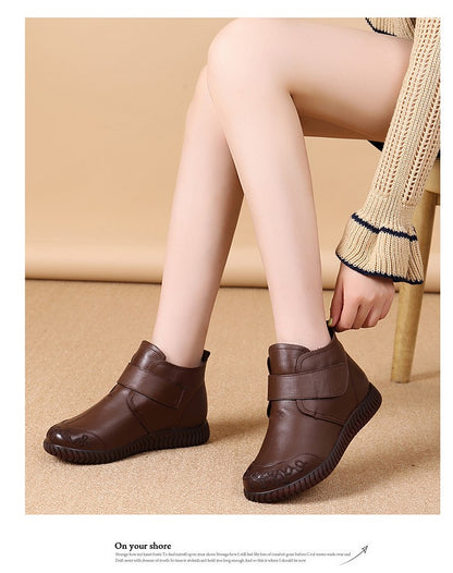 2024 New Women's Real Leather Ankle Boots Thick Bottom Plush Shoes Women Winter Warm Shoes Fashion Cool Footwear Size 35-41