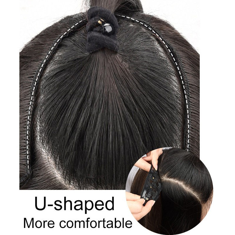 Extensões de Cabelo Sintético Longo Liso em V de 16 Polegadas com 4 Clipes, Aplique Preto Marrom para Adicionar Volume, Uso Diário e em Festas por Mulheres