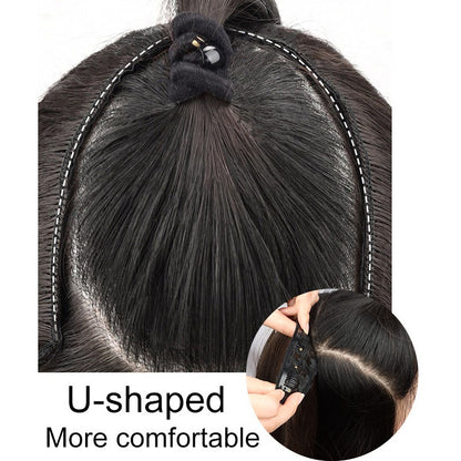 Extensões de Cabelo Sintético Longo Liso em V de 16 Polegadas com 4 Clipes, Aplique Preto Marrom para Adicionar Volume, Uso Diário e em Festas por Mulheres