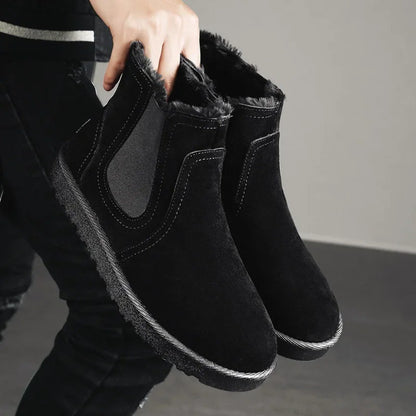 2025 Novas Botas Masculinas de Inverno Quentes de Pelúcia Botas de Couro Casuais de Cano Alto Sapatos de Neve da Moda para o Ar Livre