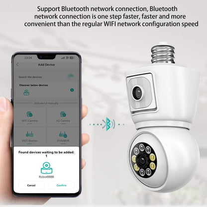 8MP E27 Bulb WiFi Camera 4K Dual Lens Dual Screen Cam Auto Tracking Two Way Audio Night Vision CCTV Security Protection ICSEE