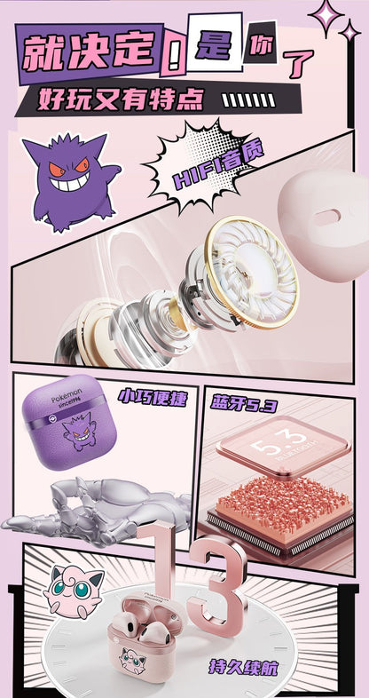 Pokemon Gengar Anime Ear clip type Bluetooth Wireless Headset Gaming stereo sports headphones High Endurance Gifts In Stock