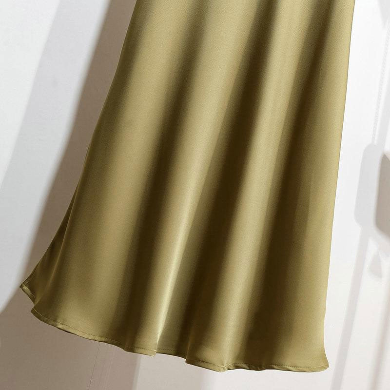 Women Satin Fishtail Skirts Fashion Streetwear Female Elastic High Waist Skirts Solid Color Summer Ladies Slim Silk A-line Skirt