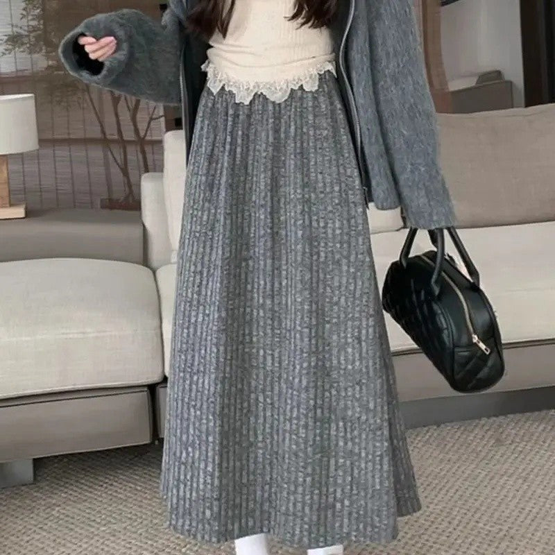 Plus Size Women's Fleece-Lined Thickened Skirt High-Waisted Slimming Medium-Length A- Line Korean Style New Arrival For Autumn/W