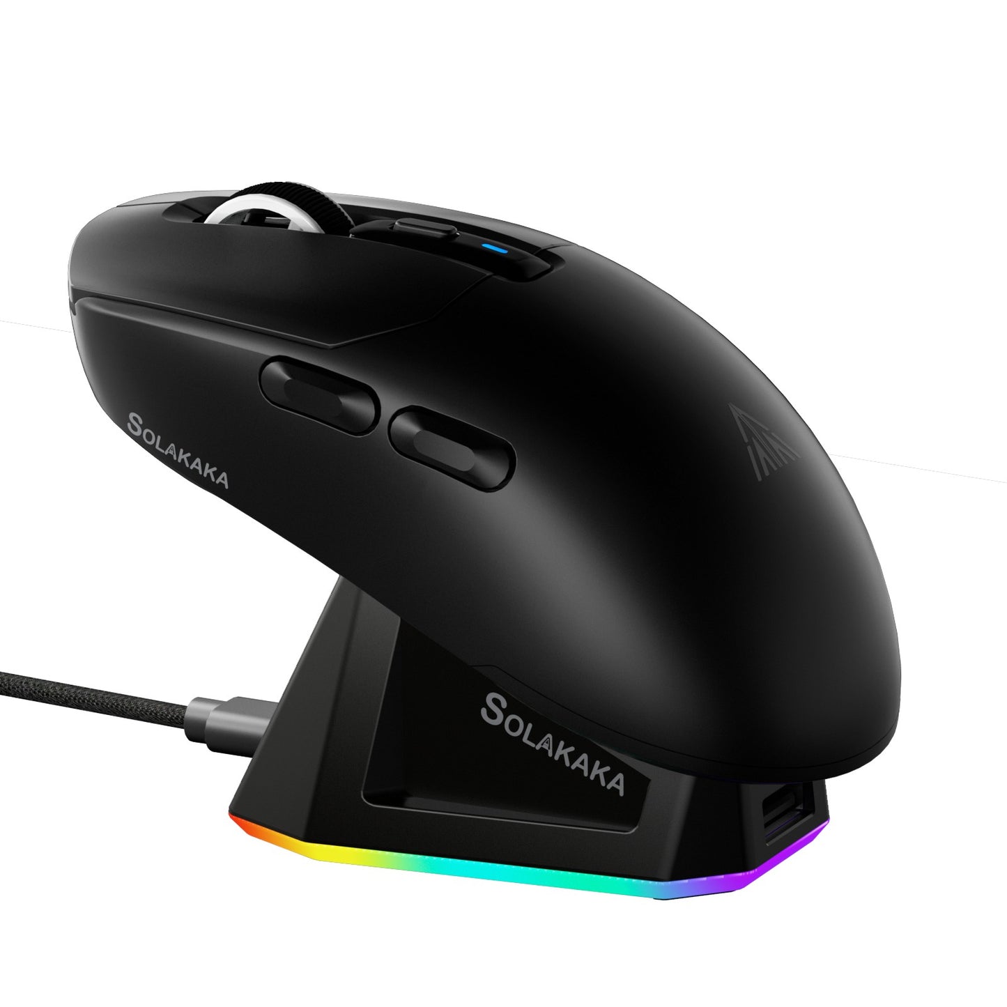 Mouse Gamer Sem Fio Tri-modo SOLAKAKA SM820 com Base Magnética Recarregável RGB PAW3311 24000DPI Macro Leve