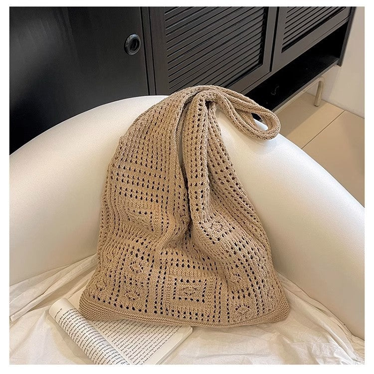 Bohemian Crochet Tote Bag for Women Handwoven Macrame Shoulder Bag with Hollow Knit Design Elegant Christmas Gift for Her, Beach