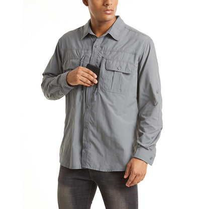 TACVASEN Summer Cargo Shirts Men's Mesh Breathable Long Sleeve Multi-Pockets Work Shirts Quick Dry Hiking Fishing Shirt Outdoor