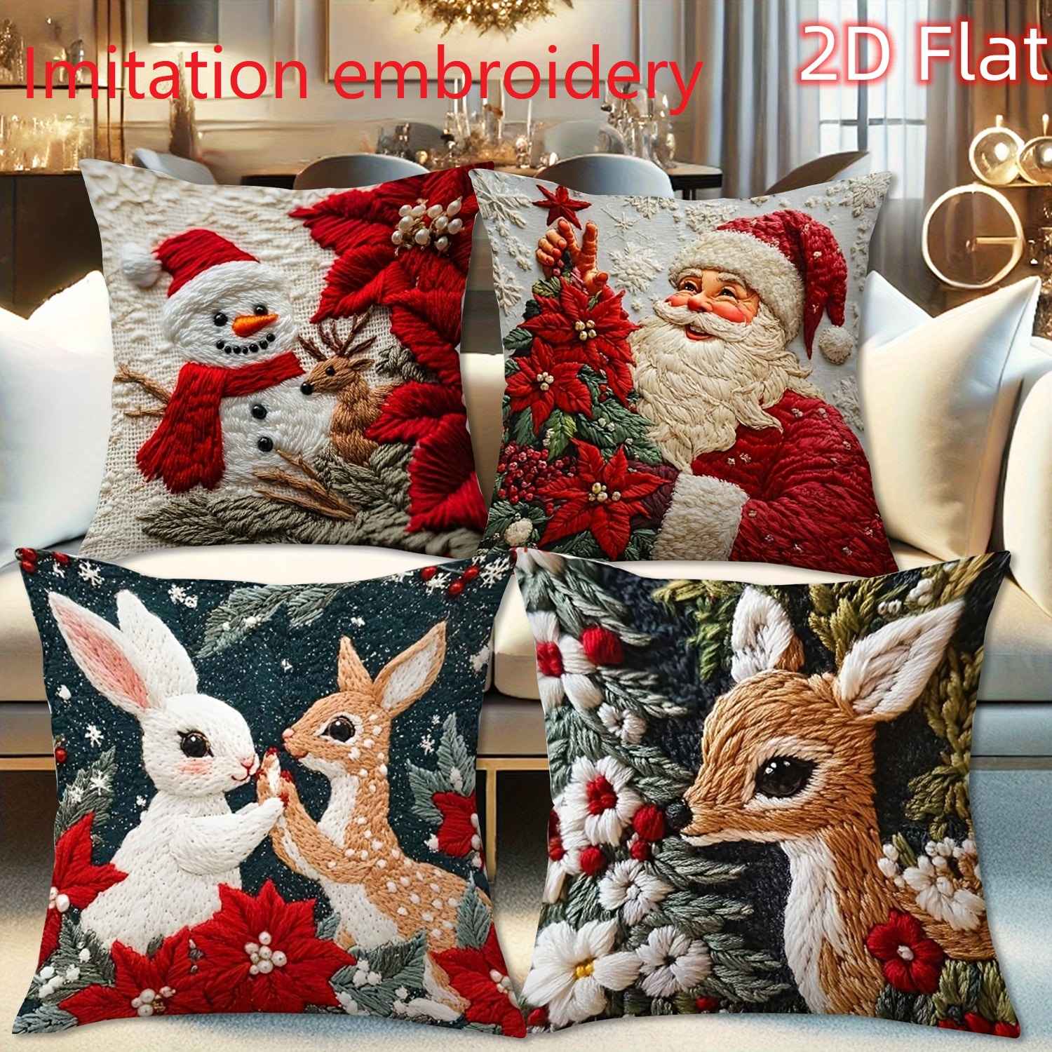 1pcs 2D Christmas Pillow Cover Xmas Party Decoration 2025 Xmas Holiday Santa Claus Pillow Cover Navidad Natal New Year Gift 2026
