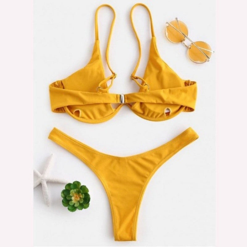 Split Bikini Push Up Swimsuit Women Sexy Triangle High Cut Thong Bikini Set Summer 2025 New Beach Vacation Bathing Suit 2 Piece
