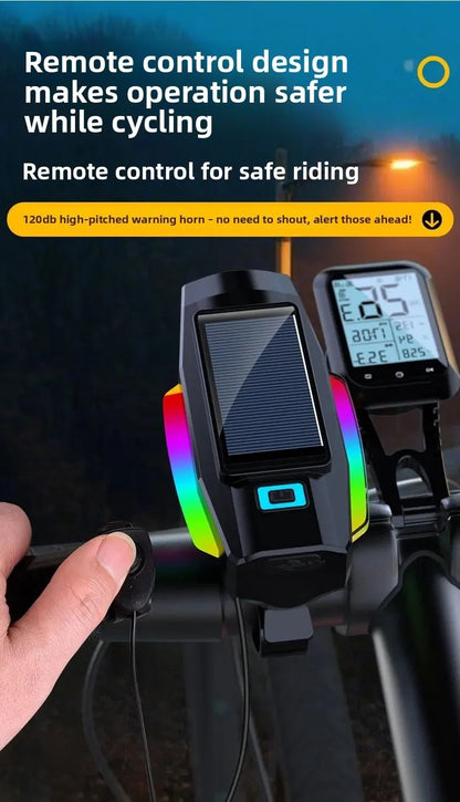 BUCKLOS Bike Light Solar Power Bicycle Front Light Highlight LED with Colorful Side Lamp Cycling Lights Bicycle Accessories