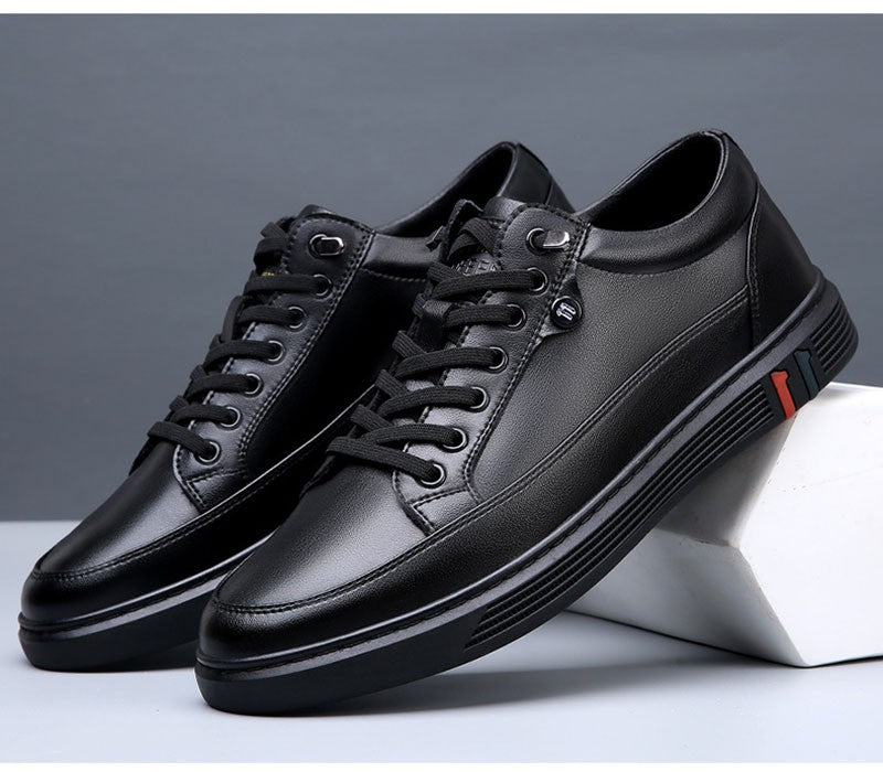 Spring Autumn Genuine Leather Shoes Men Footwear Soft Cowhide Casual Flat Brand Pure Black