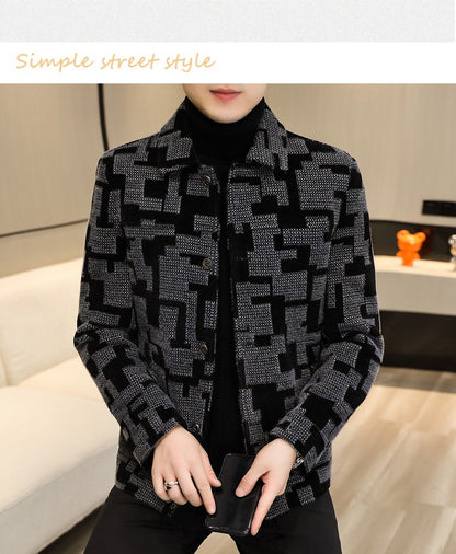 Winter Thicken Warm Wool Blends Jacket Men Fashion Plaid Casual Coat Slim Lapel Streetwear Overcoat Social Men Clothing 2022