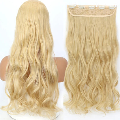 Extensão de Cabelo Liso Comprido de Fibra Sintética Resistente ao Calor com 5 Clipes 22"32" Preto Castanho Loiro