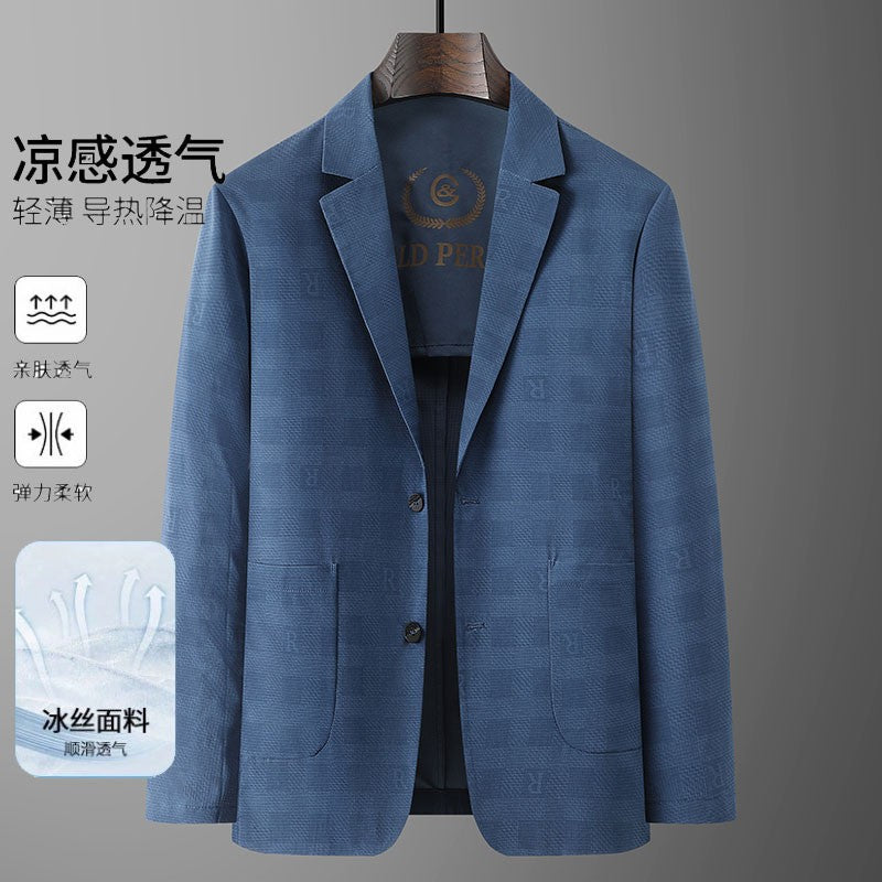 Large Size Thin Ice Silk Suit High Elastic Lightweight Breathable Casual Sun-Protective Smooth Light Luxury Jacket