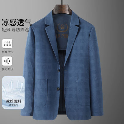 Large Size Thin Ice Silk Suit High Elastic Lightweight Breathable Casual Sun-Protective Smooth Light Luxury Jacket