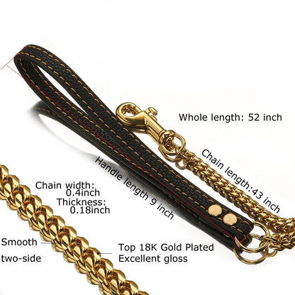 Coleira de corrente de aço inoxidável coleira grande de corrente para cães de metal cães elos médios elos pequenos de aço dourado cubano para passeio e adestramento