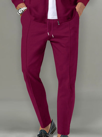 Calça Masculina Casual de Waffle de Cintura Média Calça Leve e Elegante Adequada para Todas as Estações