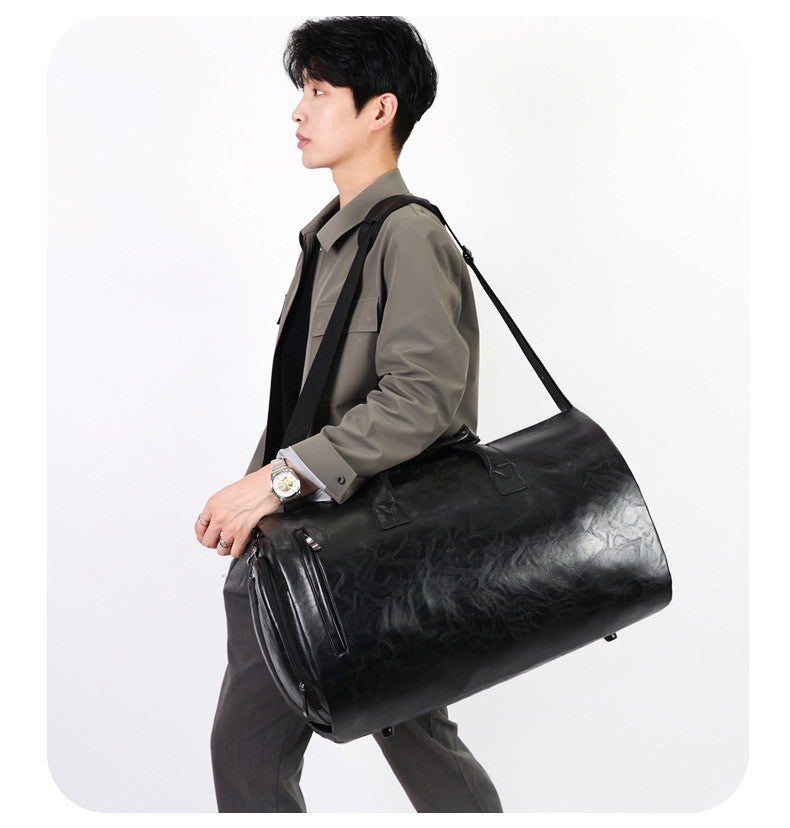 Vintage Suit Travel Bag with Large Capacity Waterproof PU Fabric Independent Shoe Case for Business Trip Suit Protection Bag