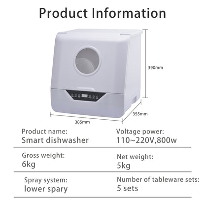 800W Portable Electric 110V/220V Multi-Functional Kitchen Cleaning Dishwasher Lower Spray Drying Disinfection Restaurants Cars