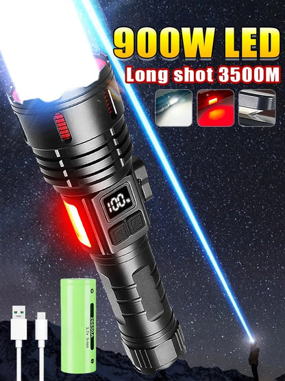 Super Bright Flashlight 10000000LM Torch High Power LED Flashlights Zoomable Lantern Rechargeable Lamp Magnet Tactical Lantern