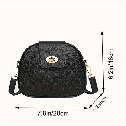 Small Quilted Crossbody Bag, Stylish PU Leather Shoulder Purse with Vintage Round Shape, Trendy Accent - Perfect for Daily Use