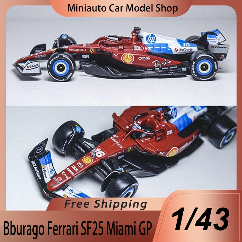Novo Em Estoque Bburago 1:43 Ferrari Sf25 Miami Gp Liga Miniatura Modelo Diecast 2025 F1 Carro #16 Charles Leclerc Carro de Brinquedo Presente para Crianças