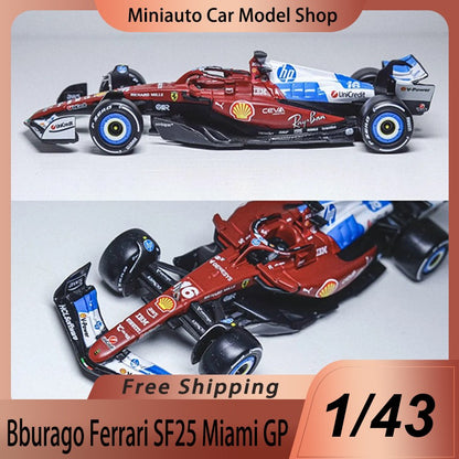 Novo Em Estoque Bburago 1:43 Ferrari Sf25 Miami Gp Liga Miniatura Modelo Diecast 2025 F1 Carro #16 Charles Leclerc Carro de Brinquedo Presente para Crianças