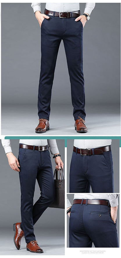 Calças Sociais Masculinas Finas para o Verão, Justas, de Algodão, Estilo Casual de Negócios, Cores Verde, Preto, Cáqui, Calças de Marca Masculinas Tamanhos 30-40