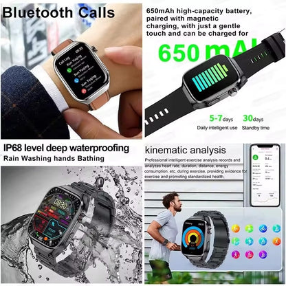 2025 Novo Smartwatch Tela AMOLED de 2.04 polegadas Chamada Bluetooth IP68 À Prova D'água 650mA Smartwatches Esportivos Masculinos Android Grau Militar