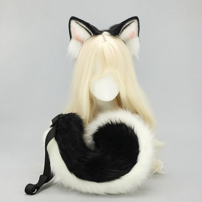 2025 New Halloween Simulated Furry Dog Ear Hairband Lolita Realistic Tail Set Cute Animal Plush Dog Tail Cosplay Props