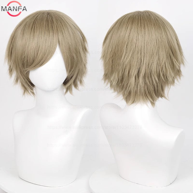 Anime 30cm Curta Reta Peruca Cosplay Preto Branco Verde Marrom Roxo Azul Cinza Vermelho Dourado Homens Mulheres Cabelo Sintético Resistente ao Calor