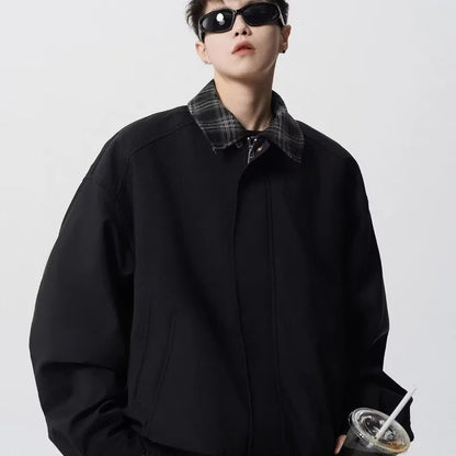 Jaqueta Bomber Marrom Jaqueta de Pesca Masculina Outono Inverno Nova Casual Casaco Retrô com Lapela Falso de Duas Peças de Alta Qualidade