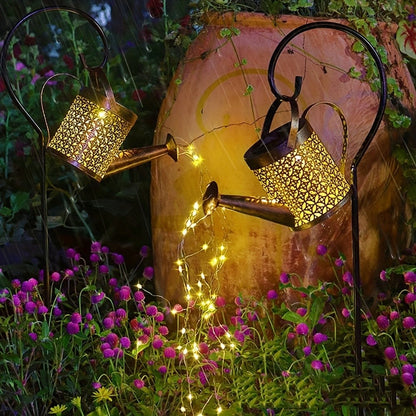 Metal Lantern Solar Watering Can Light - Outdoor Waterproof Shower Lights for Garden Decorations LED Fairy Art Decorative Lights