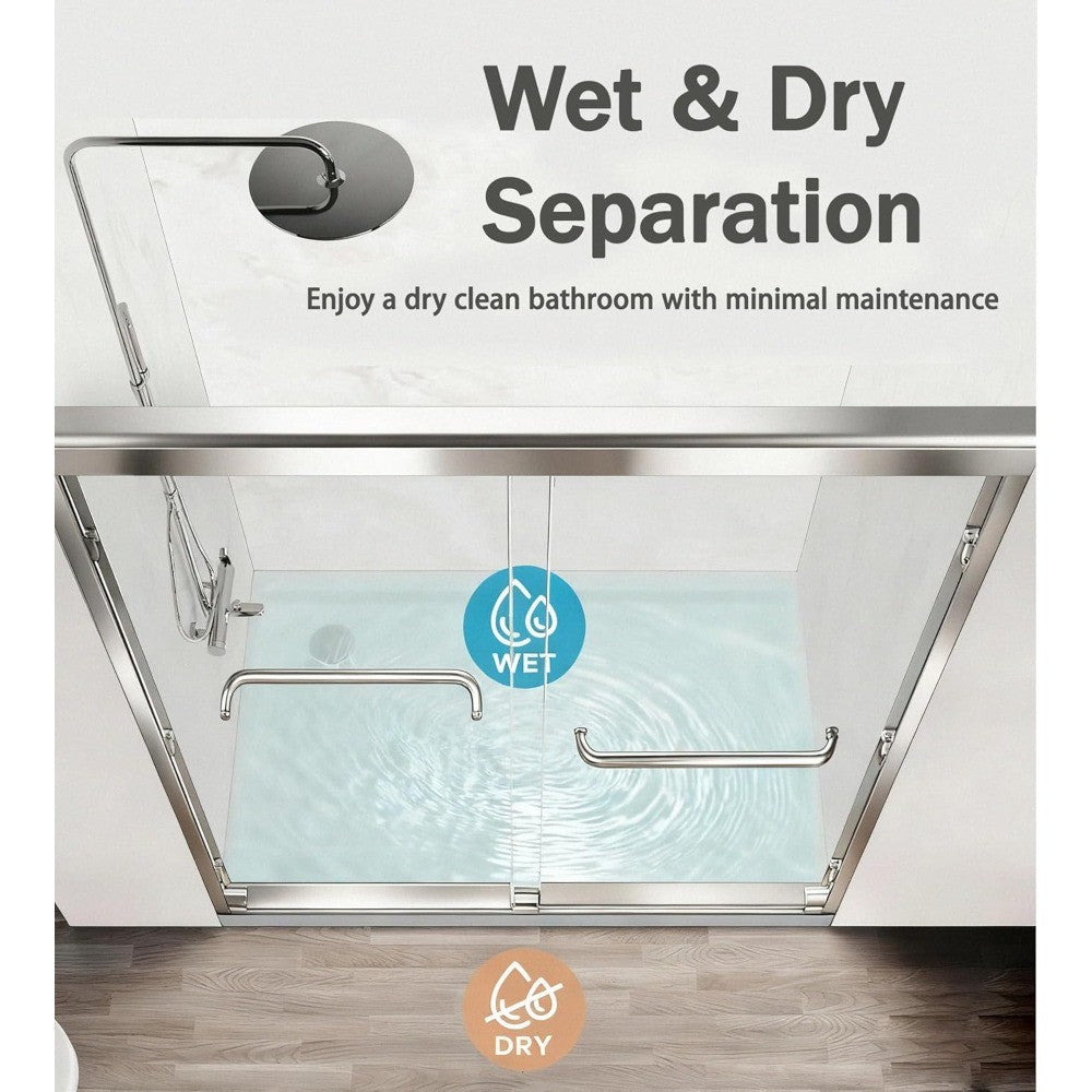 Shower Door 44 to 48'' W x 72'' H,Semi Frameless Double Sliding Shower Glass Door with 1/4" Clear SGCC Tempered Glass,Stainless
