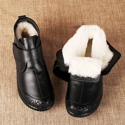 2024 New Women's Leather Ankle Furry Boots Thick Bottom Plush Shoes Women Winter Warm Fur Boot Female Fashion Footwear