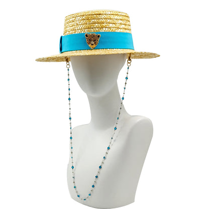 2023 Summer sun hat Lafite grass French straw hat Women's chain decorated straw hat Holiday Sun hat Punk style  beach
