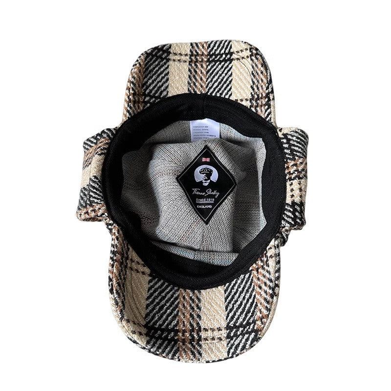 Unisex British-Style Sherlock Holmes Deerstalker Hat for Fall Winter Wool Blend Plaid Double Brim Ear-Warming, Trendy Detective