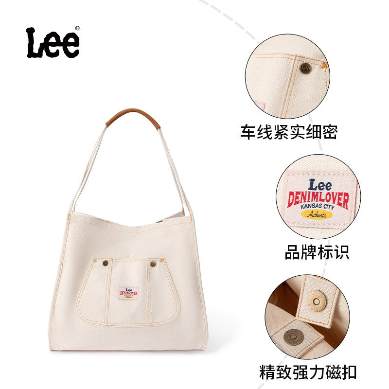 LEE Large Capacity Strong Denim Tote Bag Women High Quality White Canvas Handbag Ladies Daily Traveling Shopping Shoulder Bags
