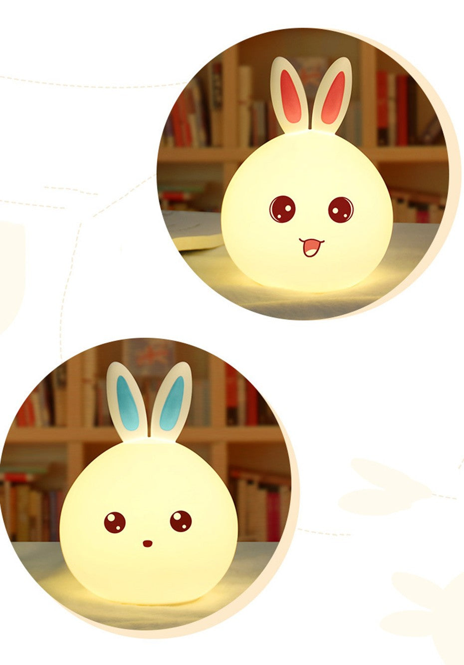 Night Light Cute Rabbit Colorful Light Voice Controlled Clap Lamp Pat Lamp Night Feeding Baby Bedroom and Kid's Christmas Gift
