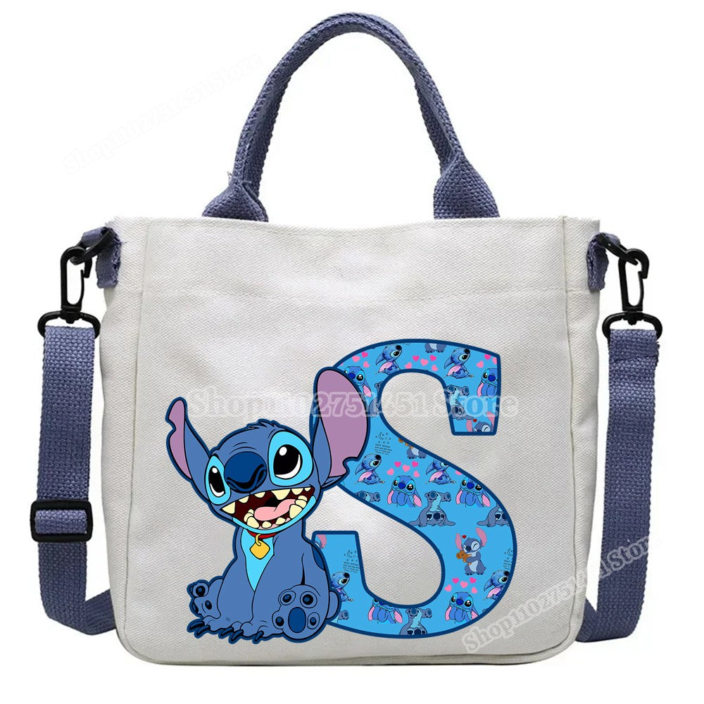Disney Stitch Letter A-Z Print Shoulder Bags Cute Anime Action Figure Stich Purses Handbags Women Sling Messenger Bag Gift