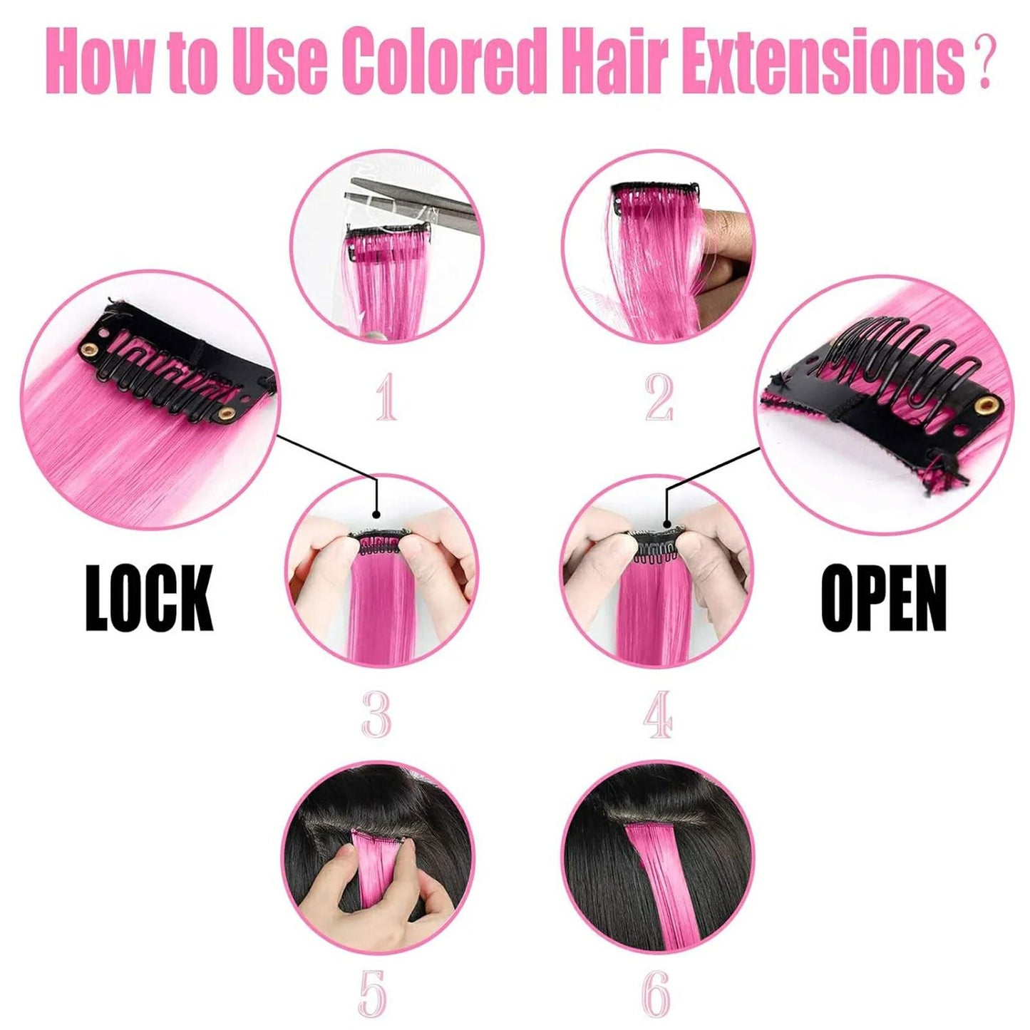 Clip in Hair Extensions Colored Party Highlights 22 inches 6pcs/pack Multi-colors Straight Hair Synthetic Hairpieces Royal Blue