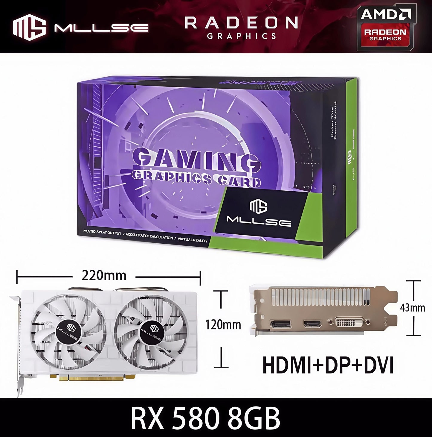 Placa de vídeo MLLSE AMD Radeon RX 580 8GB 2048SP branca GDDR5 DP HDMI DVI