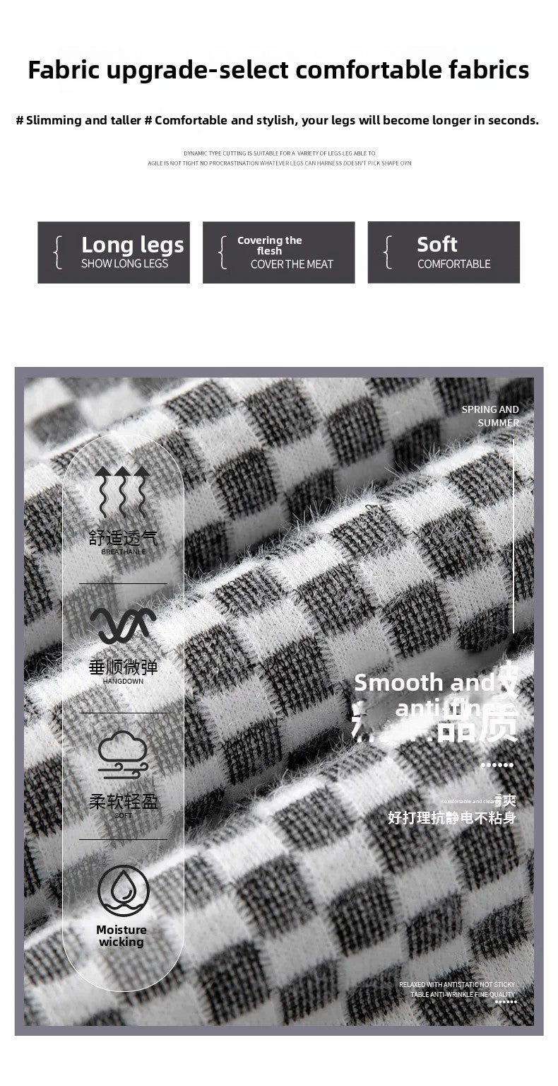 High Waist Wide Leg Pants Women's Autumn Winter New Style Lazy Casual Fleece Woolen Plaid Trousers Fashionable Comfortable