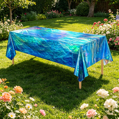 1/3pcs Summer Laser Sea Wave Disposable Tablecloth Blue Sea Pool Party Deco Tableware Under The Sea Birthday Party Deco