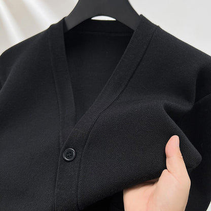 Designer Quality Men's V-Neck Knit Cardigan Autumn Winter New Solid Color Double Pocket Sweater Coat Casual Commute Menswear Top