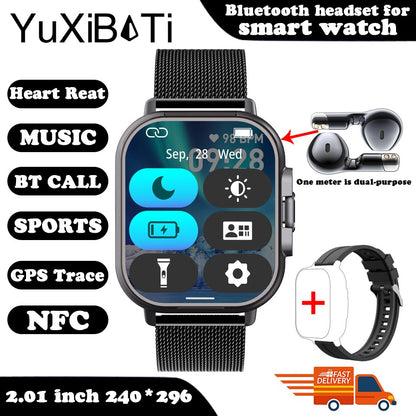 Smartwatch TWS 2 em 1 com fones de ouvido Relógio esportivo fone de ouvido Bluetooth Relógio de chamada Monitor de saúde masculino NFC Smartwatch feminino Fone de ouvido