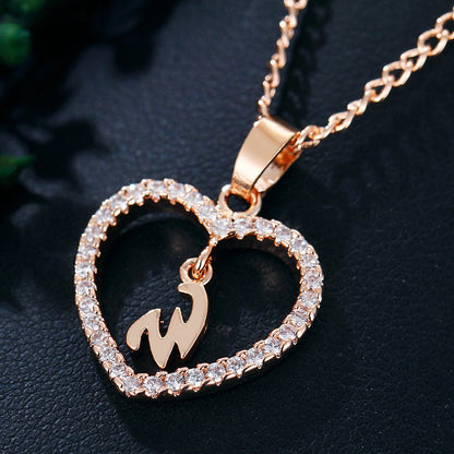 Customizable Love Pendant Necklace with Zircon 26 Letter Initial Jewelry for Men And Women