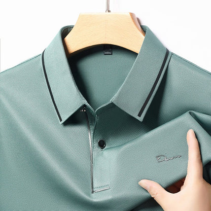 New Men's Business Casual Long Sleeved Shirt with Badge Solid Color Polo Shirt Fashionable Breathable Comfortable Versatile Top