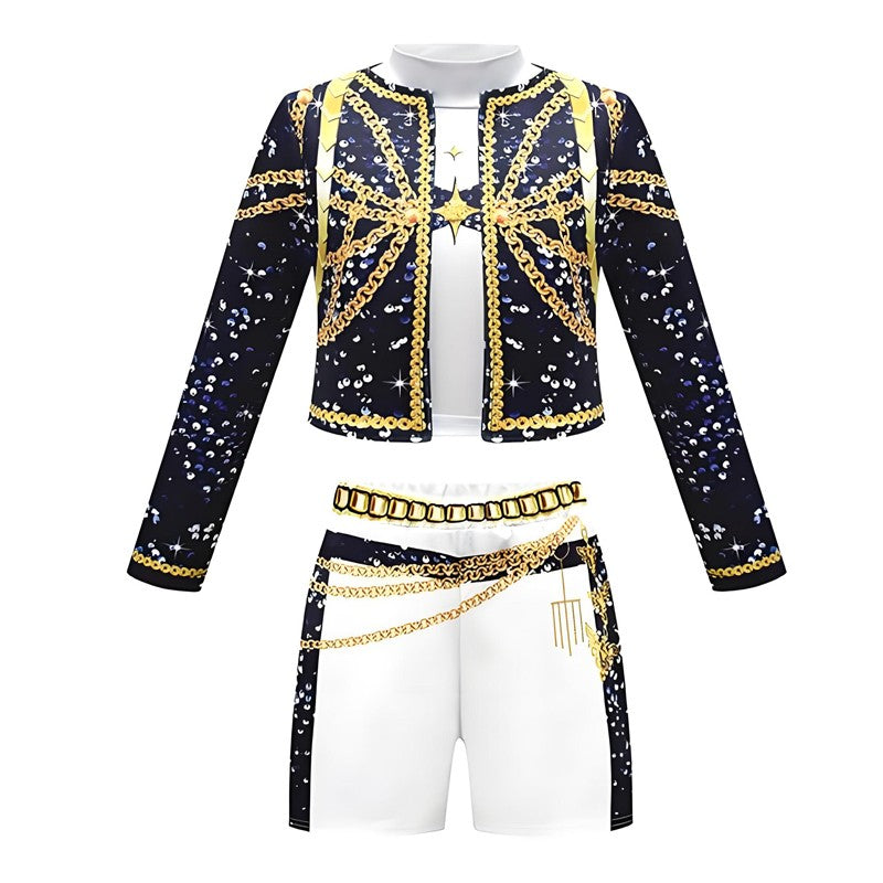 Hot Selling Korean Style teenager Suit Halloween Cosplay Hot Teenager Show Costume Black Shiny Suit Halloween  Anime Costume