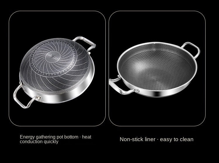 32cm 304 Stainless Steel Frying Pan Food Grade Non Stick Pan Honeycomb Pot Bottom Induction Cooker Gas Stove General Wok
